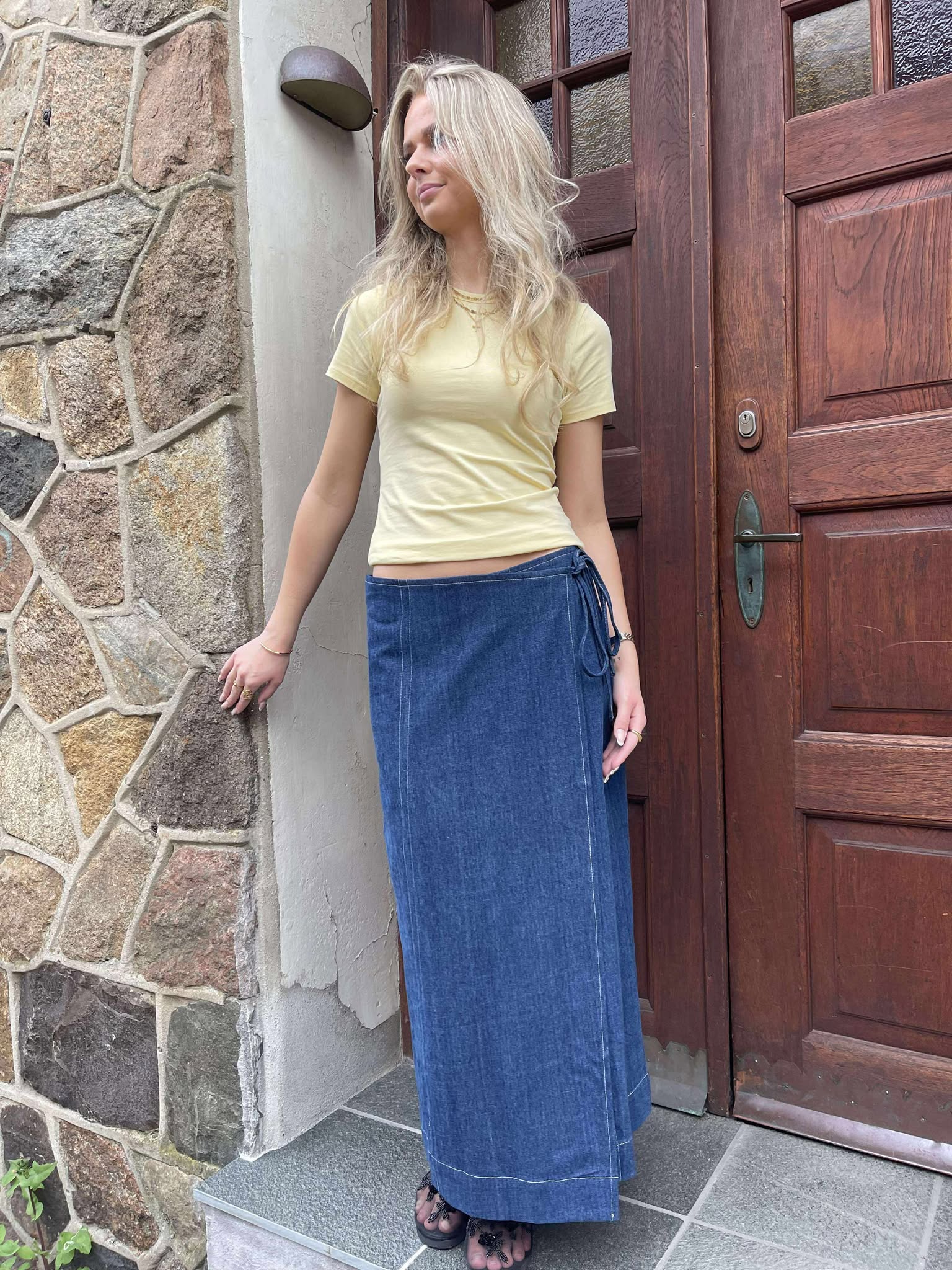 OBJREESE Long Skirt - Dark Medium Blue Denim